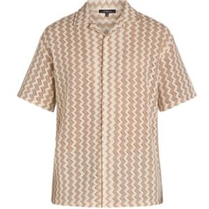Tribekka 44 Men Zig Zag Knit Camp Shirt Button Up Short Sleeve Neutral Color XL